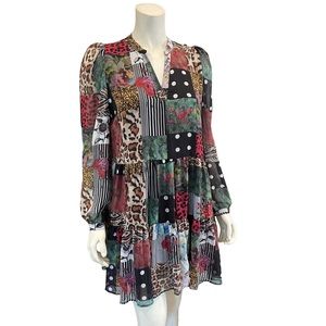 Desigual Dress Chiffon Patchwork Long Sleeve Minidress NEW w/tags
